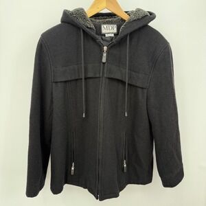 MDP Mario De Pinto Wool Blend Hooded Jacket Womens Sz L Black USA Grunge Utility
